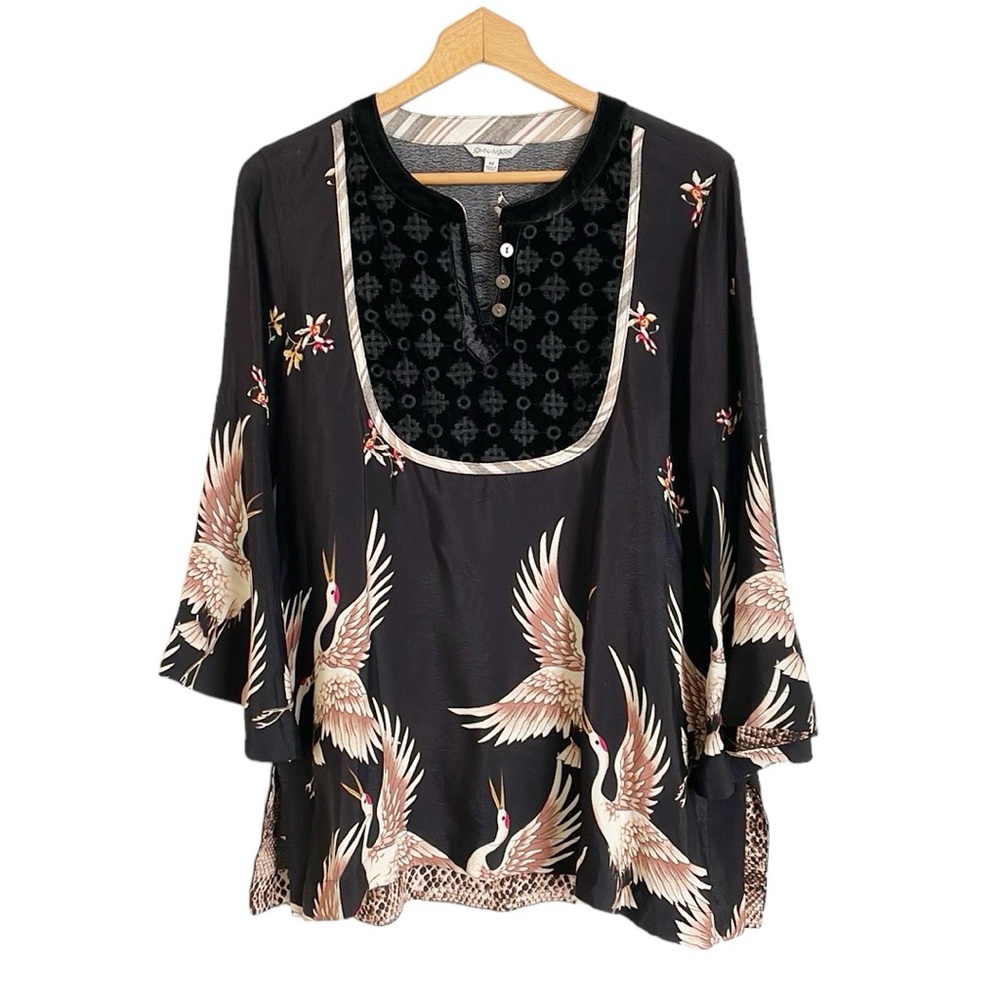 John Mark Black and Cream Crane Blouse